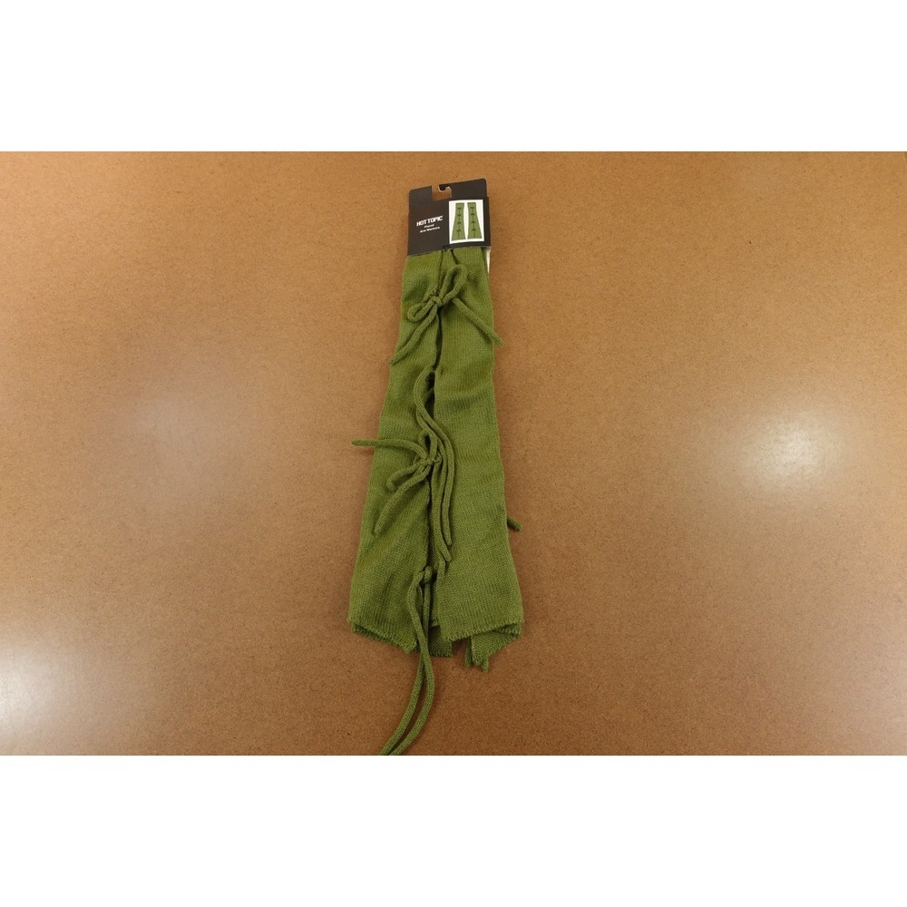 Hot Topic Women One Size Green Knit With Bow Detail Flared Arm Warmers NWT
